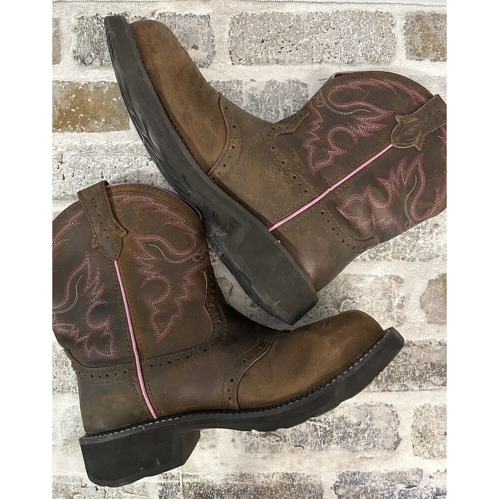 Justin Gypsy Wanette Women's 10B Steel-toe Leather Work Boots Brown Pink Accent - Picture 4 of 7